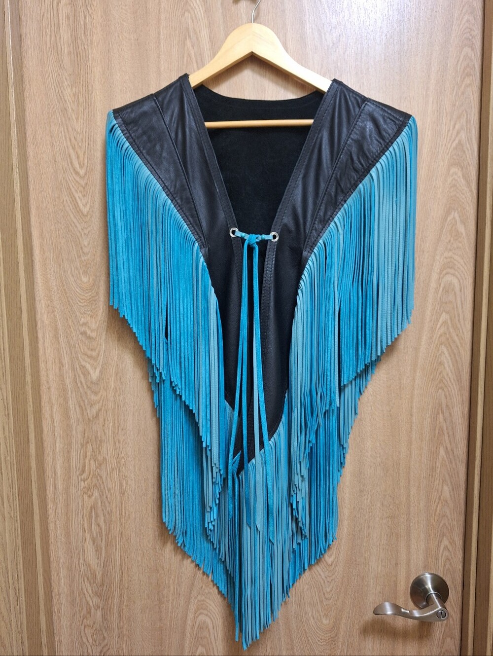 Turquoise Fringe Women's Open-Front Leather Shawl
